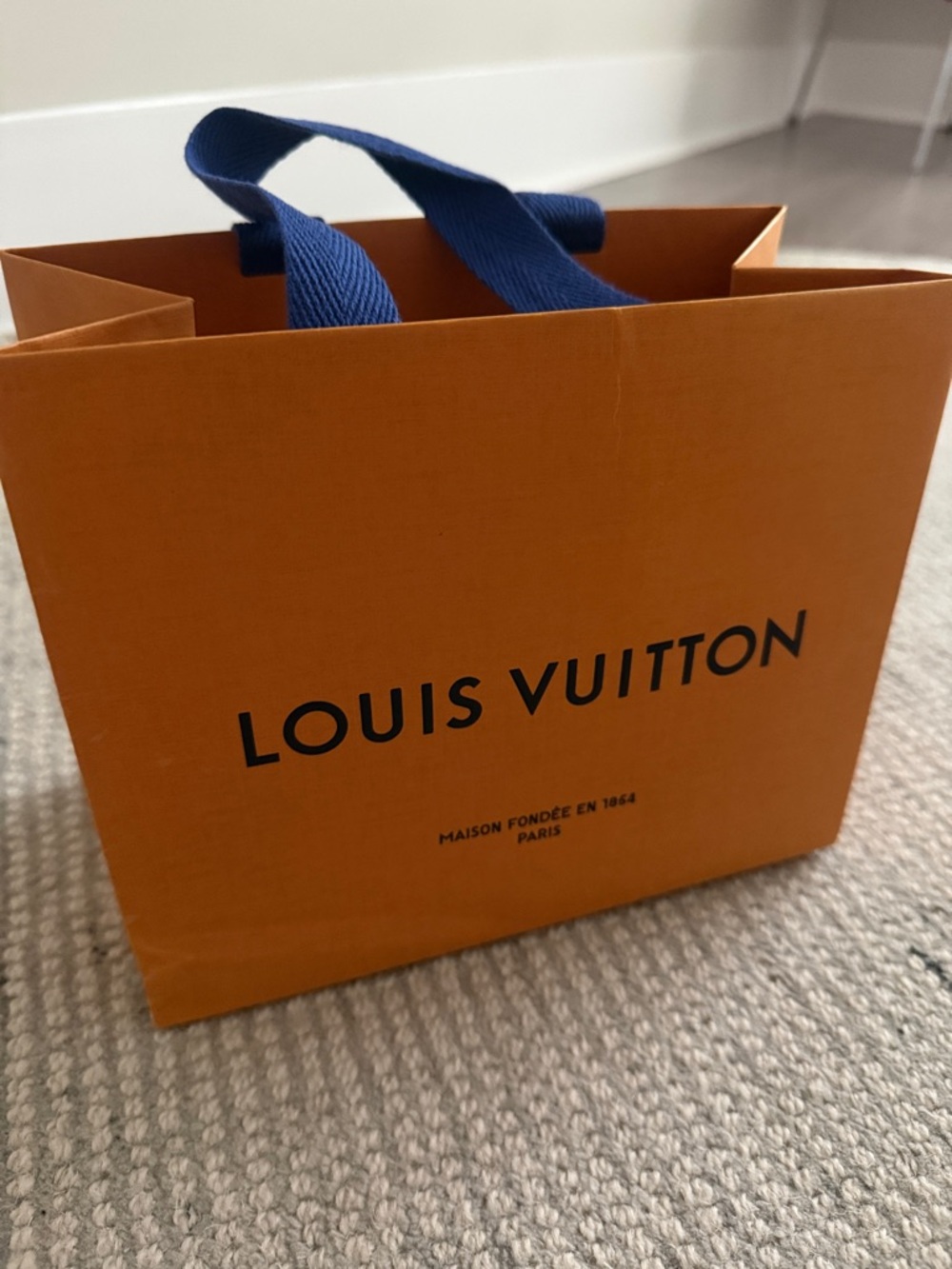 Louis Vuitton Orange Bag with Blue Ribbon Handles
